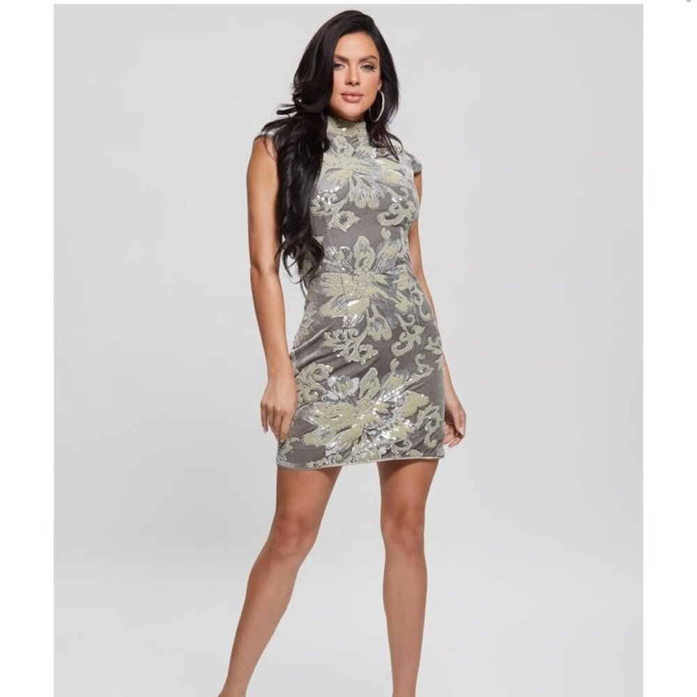 Guess Floral Patterned Dress - Gray and Cream